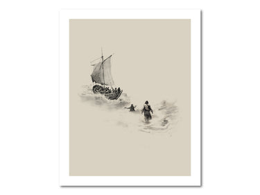 Peter and Jesus walk on water Poster Print